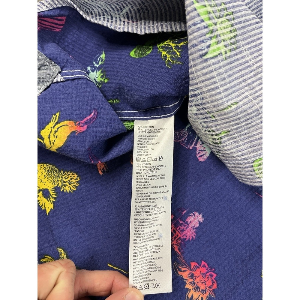 Tommy Bahama Mens XL Hawaiian Shirt Camp Striped Bird Cocktail AOP Tropical EUC - Picture 5 of 7